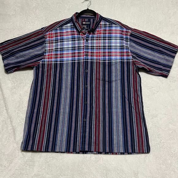 Vintage Y2K Faded‎ Glory Plaid Striped Shirt Mens Large 100% Cotton Button Down - Picture 2 of 9